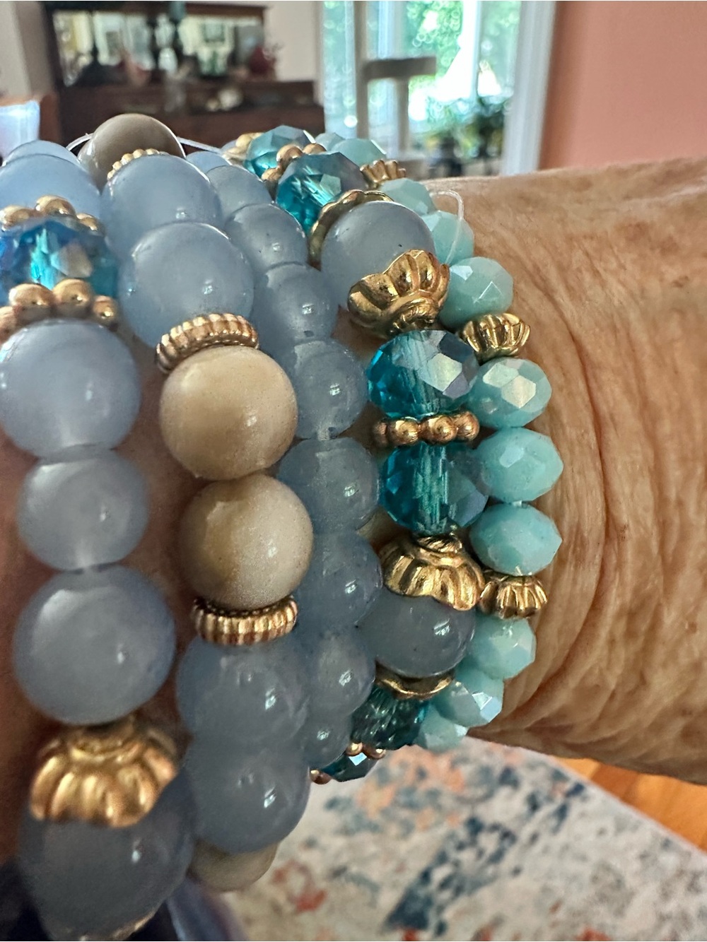 Stackable Blue and Teal Beaded Stretch Bracelet Set set of 5